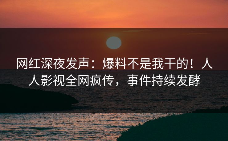 网红深夜发声：爆料不是我干的！人人影视全网疯传，事件持续发酵